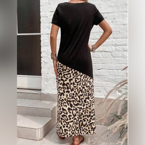 Black Leopard Print Tee Dress - Picture 4 of 6